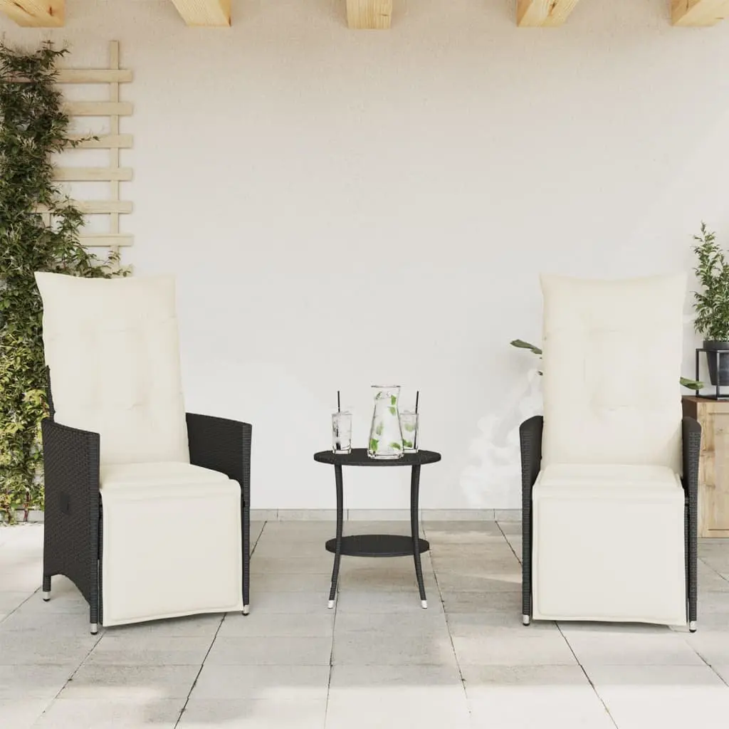 Bistro Set PE Rattan Black 3 Piece Outdoor Garden Patio Furniture