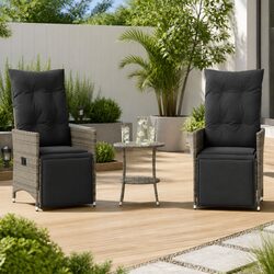 Durable 3 Piece Outdoor Bistro Set with Cushions - Grey