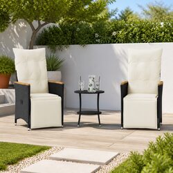 3 Piece Black Poly Rattan Bistro Set for Outdoor Spaces