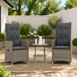 Premium Grey Poly Rattan Outdoor Reclining Chairs Set