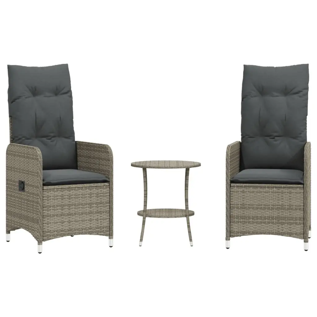 Reclining Garden Chairs Set PE Poly Rattan Adjustable Backrest Padded Seating Grey 2 Piece