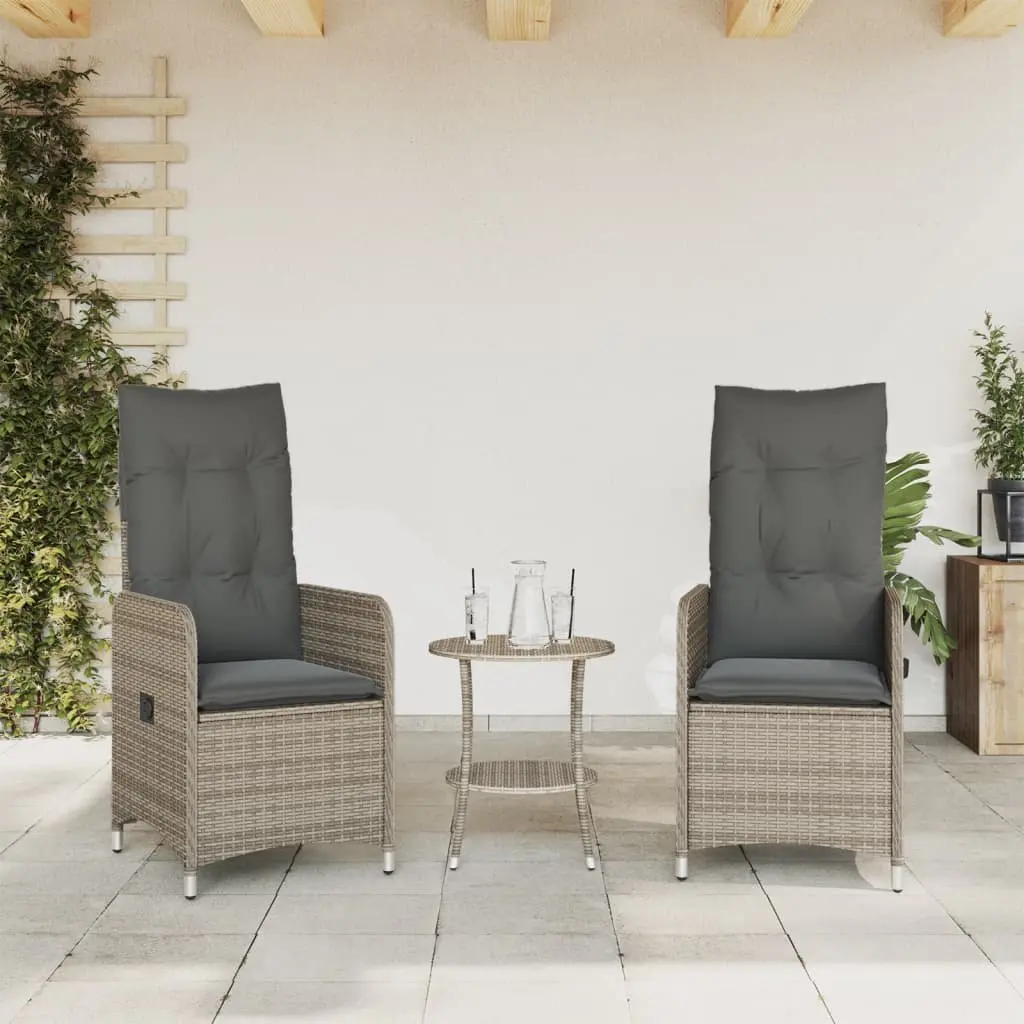 Reclining Garden Chairs Set PE Poly Rattan Adjustable Backrest Padded Seating Grey 2 Piece