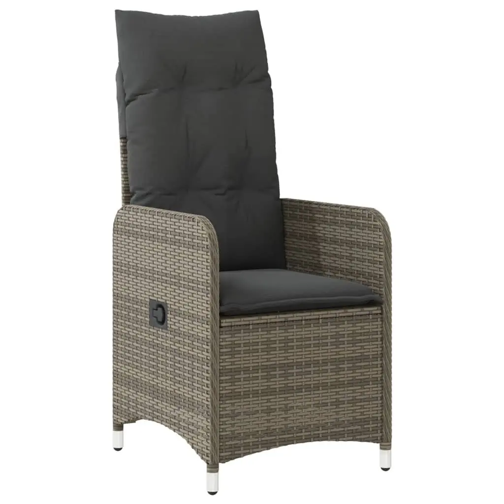 Reclining Garden Chairs Set PE Poly Rattan Adjustable Backrest Padded Seating Grey 2 Piece