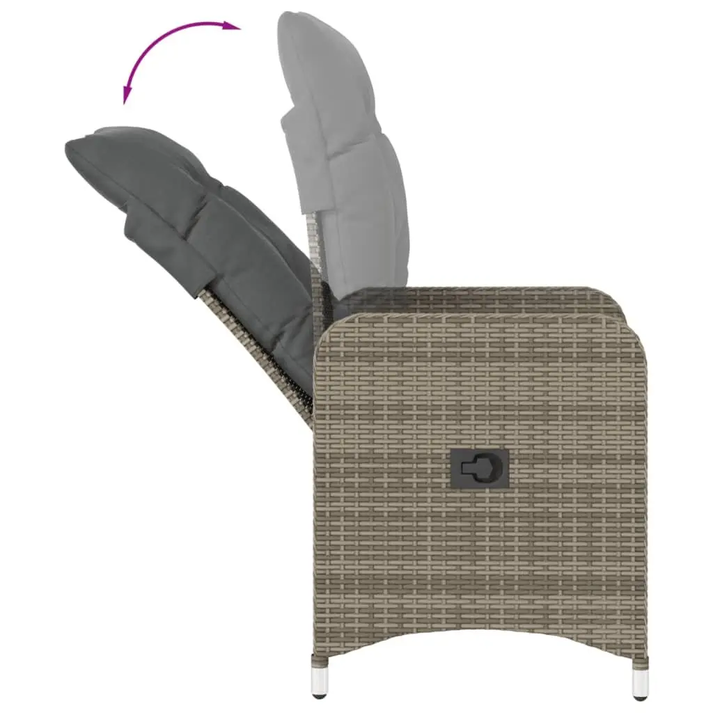 Reclining Garden Chairs Set PE Poly Rattan Adjustable Backrest Padded Seating Grey 2 Piece