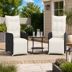Premium Black Reclining Garden Chairs Set of 2 with Table