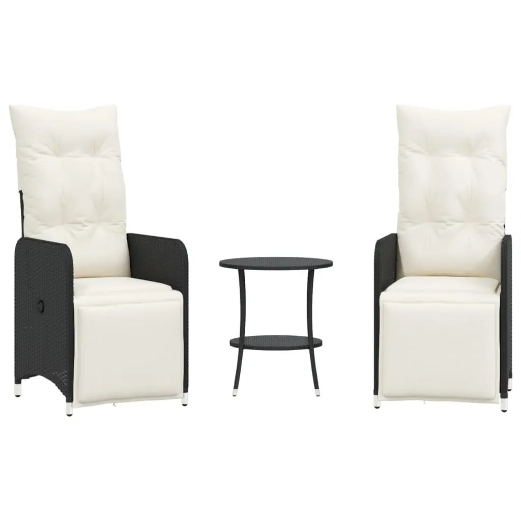 Reclining Garden Chairs Set PE Rattan Black 2 Piece Outdoor Furniture