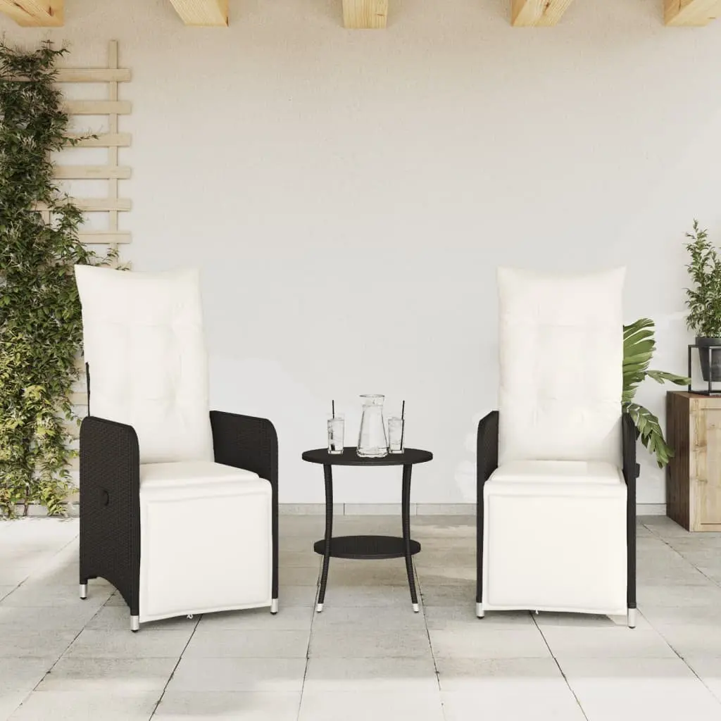 Reclining Garden Chairs Set PE Rattan Black 2 Piece Outdoor Furniture