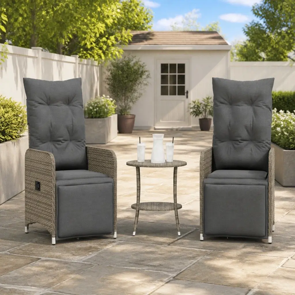Grey Reclining Garden Chairs with Table Set