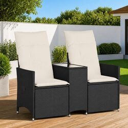 Outdoor Reclining Garden Sofa 2-Seater with Integrated Table Black