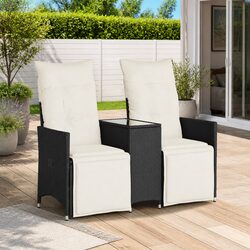 Premium Black Reclining Garden Sofa 2-Seater with Table