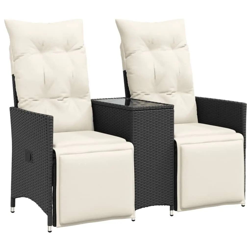Black Reclining Garden Sofa 2-Seater with Table