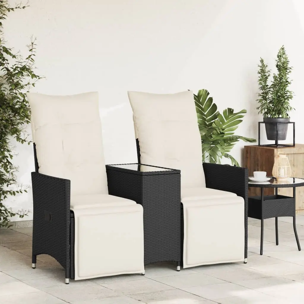 Black Reclining Garden Sofa 2-Seater with Table