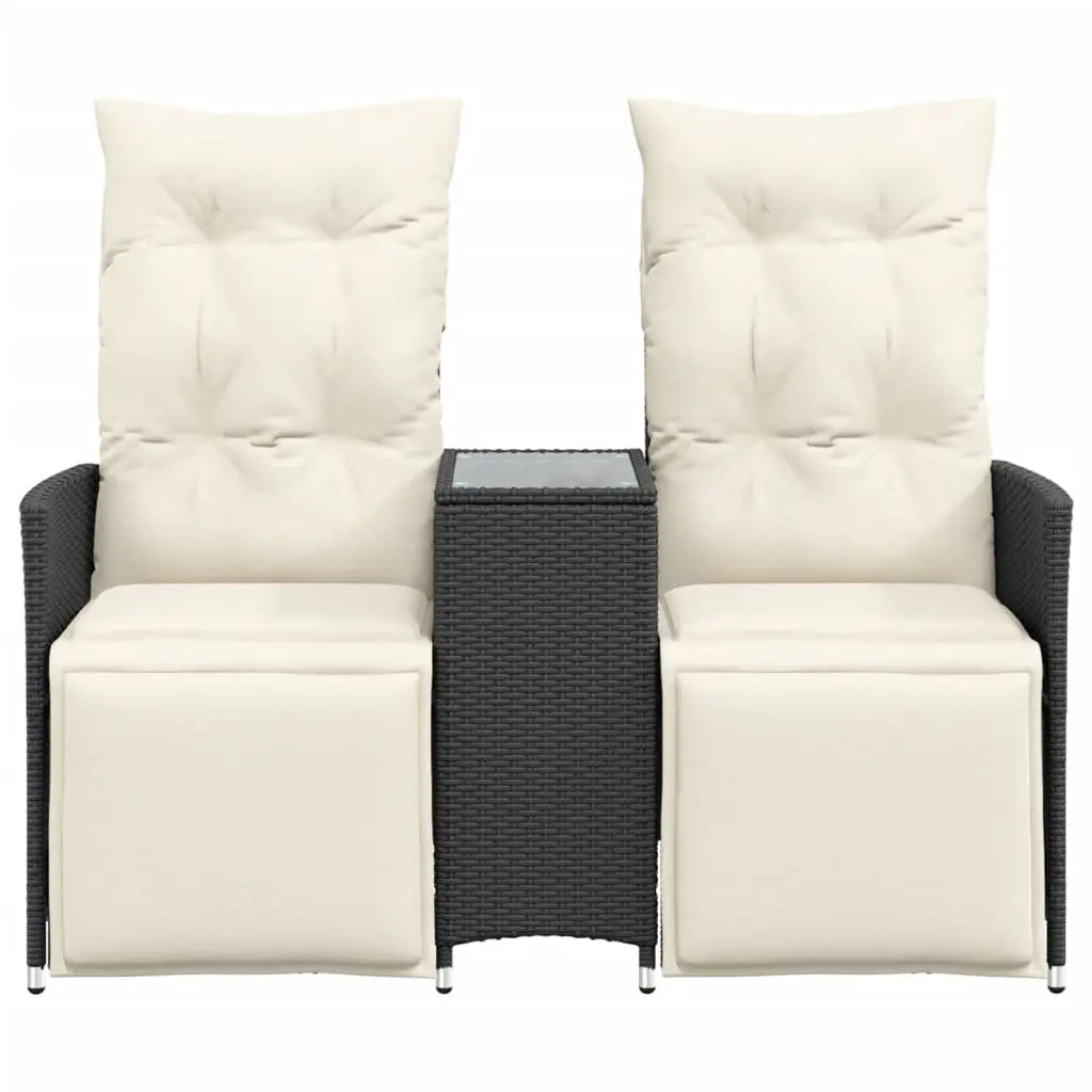 Black Reclining Garden Sofa 2-Seater with Table