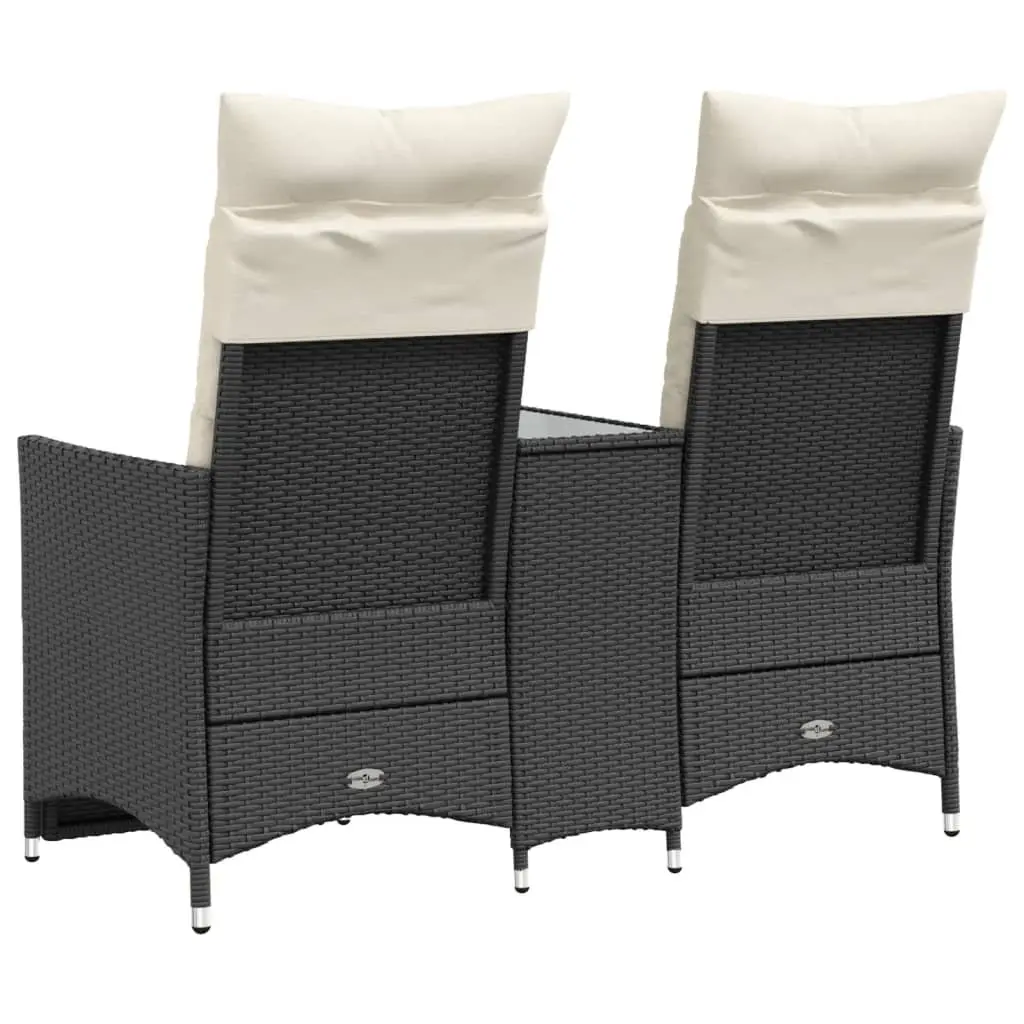 Black Reclining Garden Sofa 2-Seater with Table