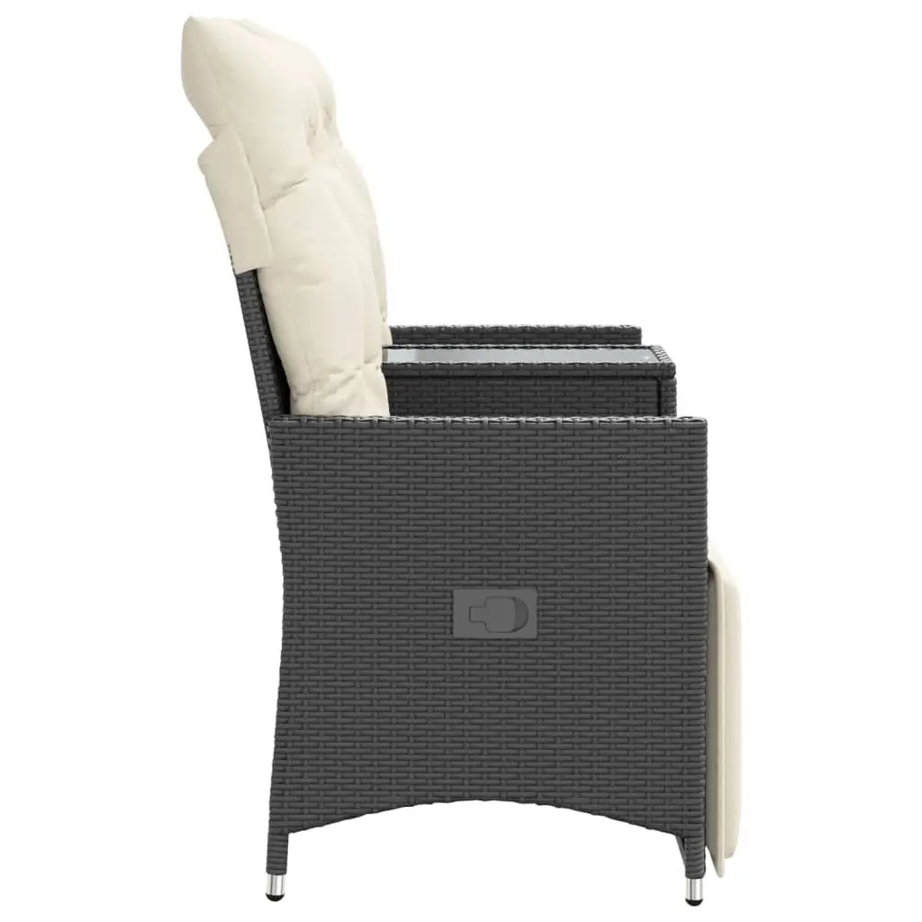 Black Reclining Garden Sofa 2-Seater with Table