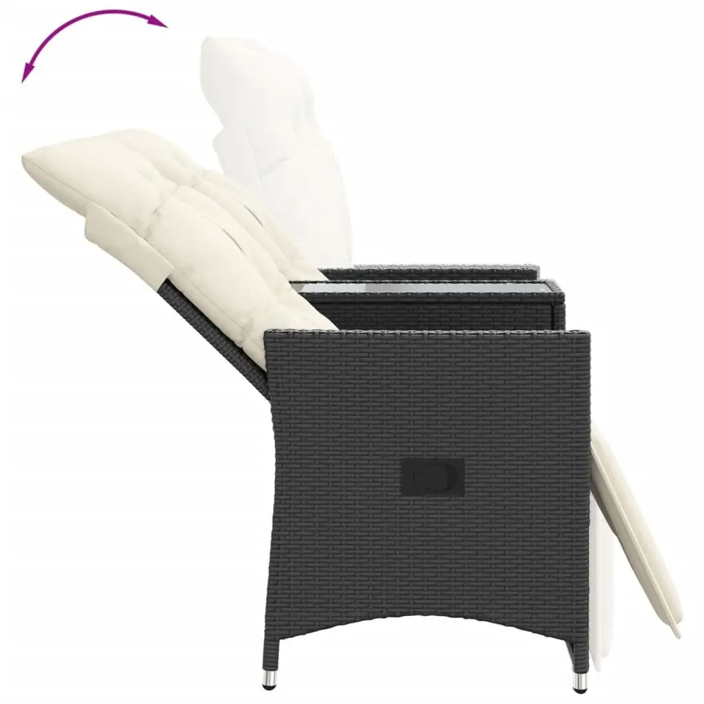 Black Reclining Garden Sofa 2-Seater with Table