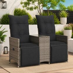 Premium Grey Poly Rattan 2-Seater Outdoor Reclining Sofa