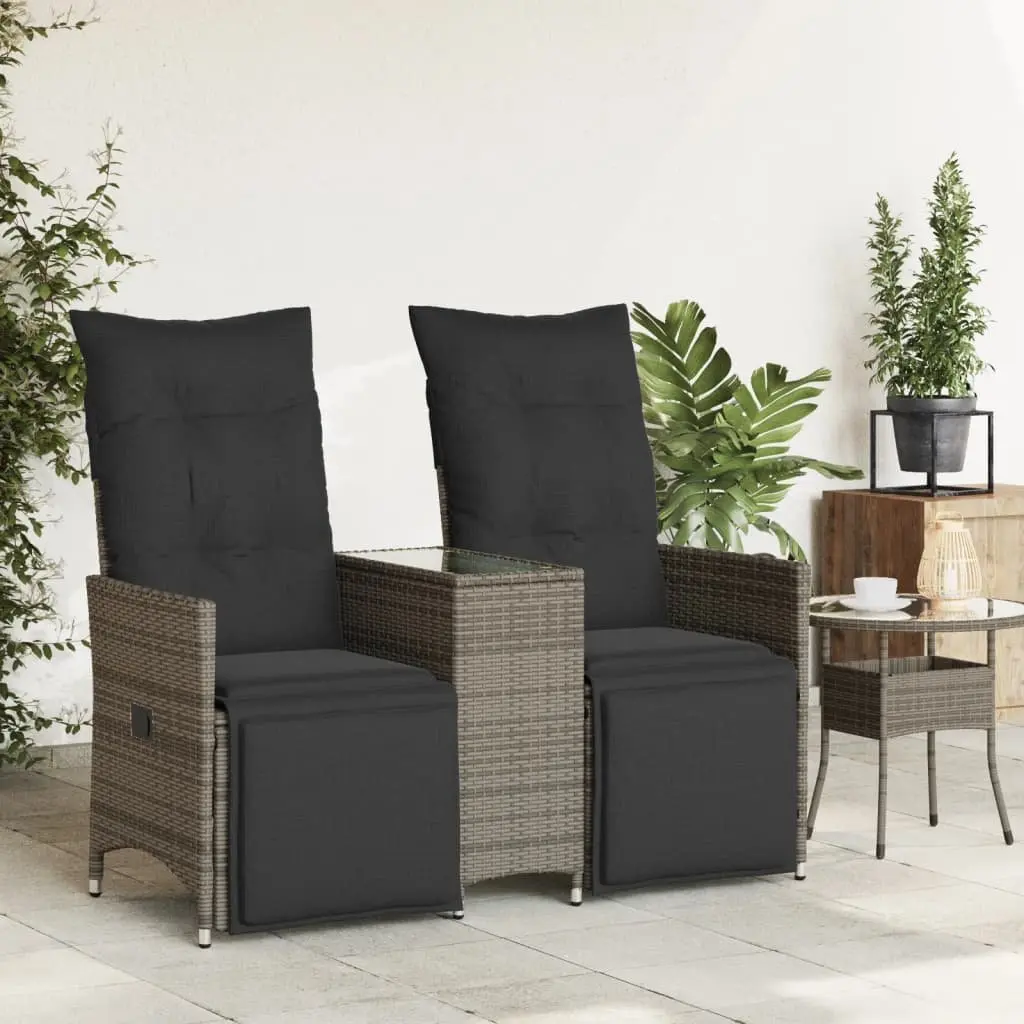 Reclining Garden Sofa 2-Seater PE Poly Rattan Grey with Central Table