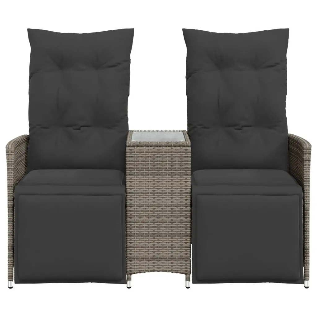 Reclining Garden Sofa 2-Seater PE Poly Rattan Grey with Central Table