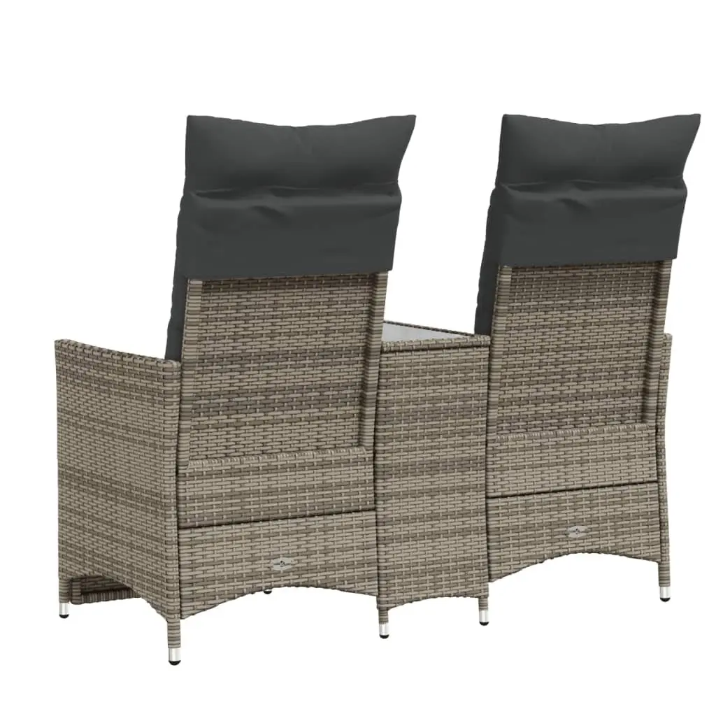 Reclining Garden Sofa 2-Seater PE Poly Rattan Grey with Central Table