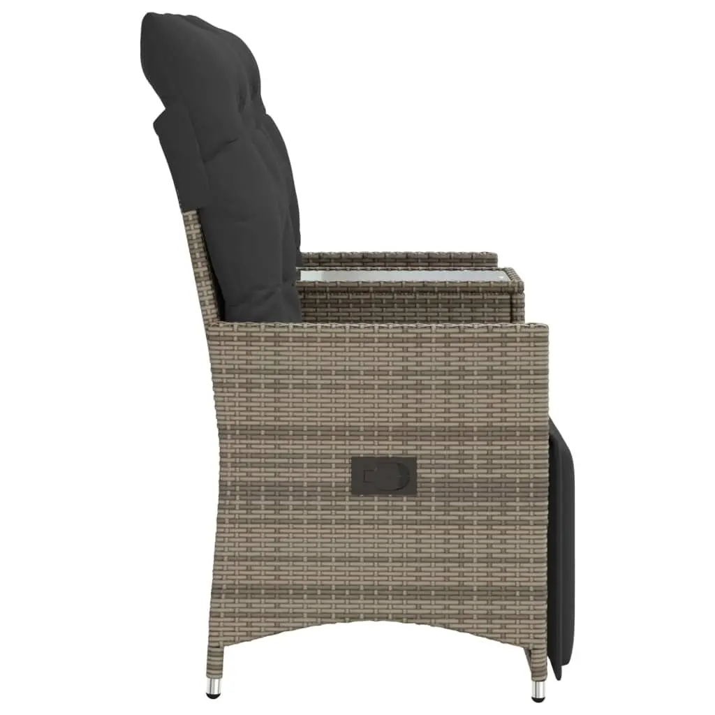 Reclining Garden Sofa 2-Seater PE Poly Rattan Grey with Central Table