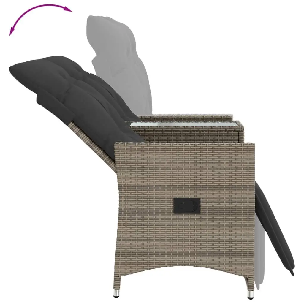 Reclining Garden Sofa 2-Seater PE Poly Rattan Grey with Central Table