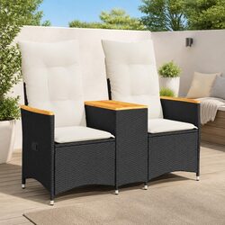 High-Quality Black Poly Rattan 2-Seater Reclining Sofa