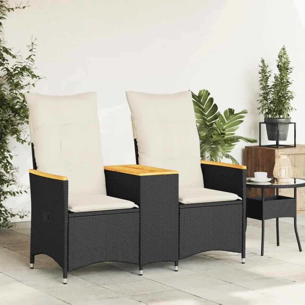 Reclining Garden Sofa Poly Rattan 2-Seater Black with Central Table