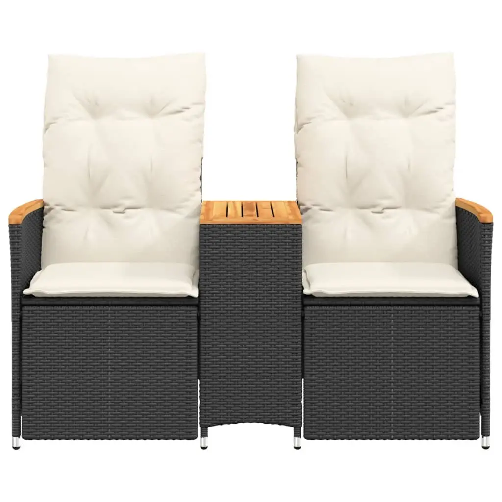 Reclining Garden Sofa Poly Rattan 2-Seater Black with Central Table