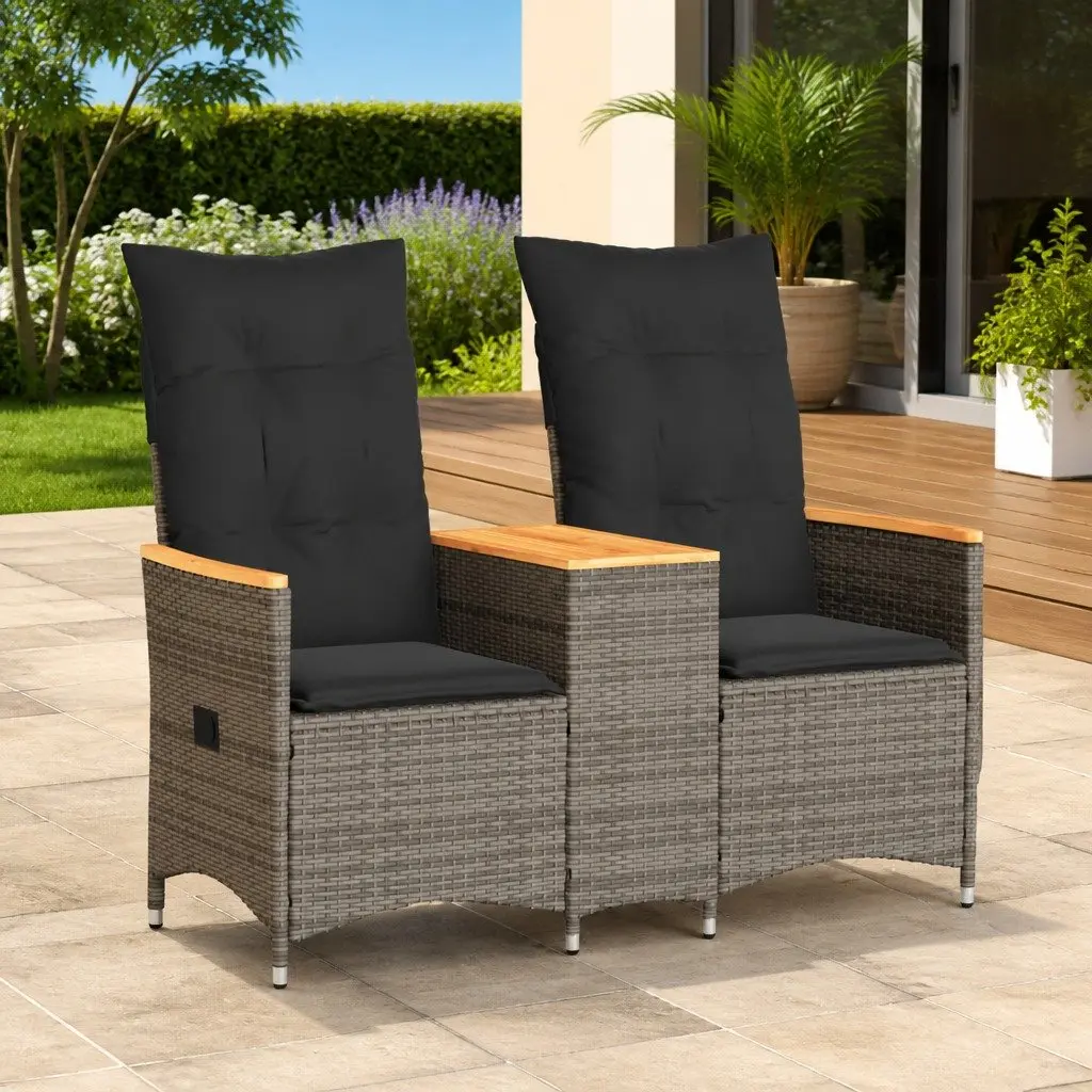 Grey Poly Rattan 2-Seater Reclining Sofa