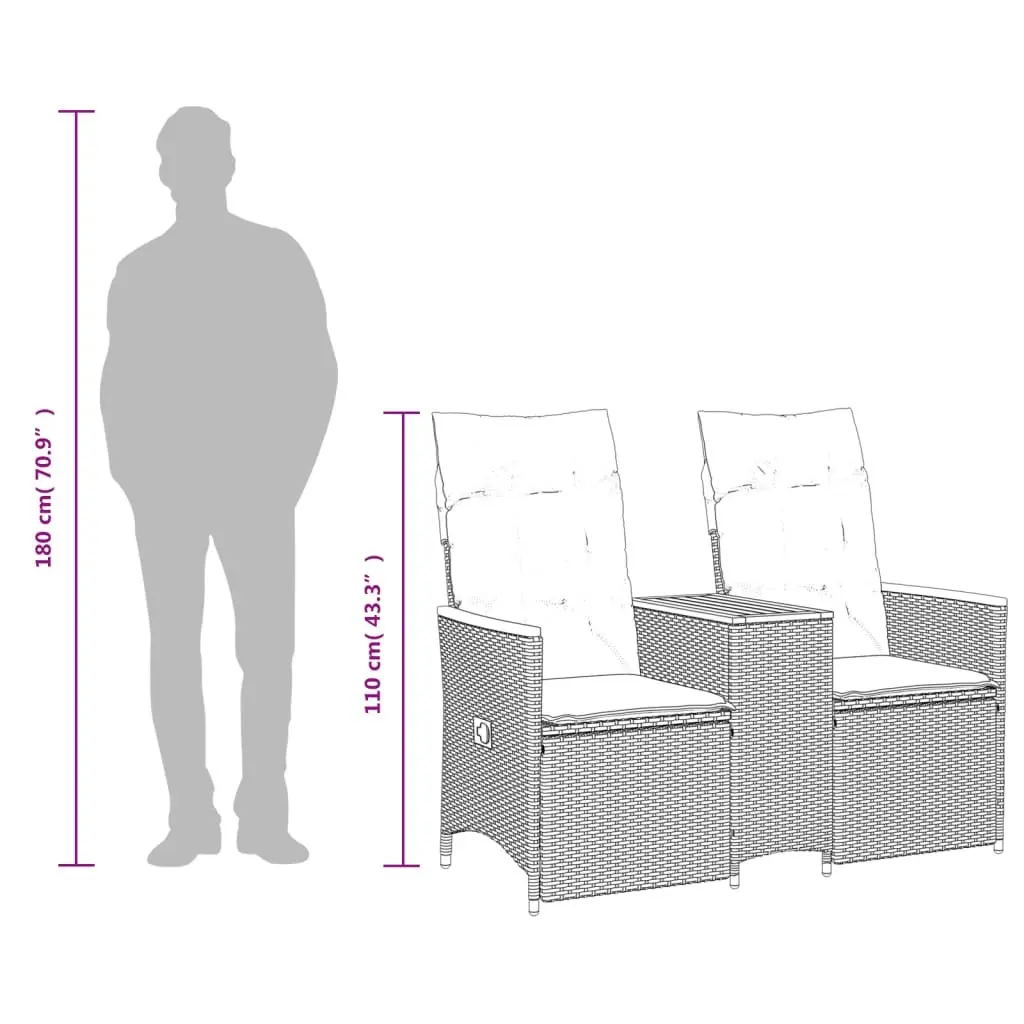 Grey Poly Rattan 2-Seater Reclining Sofa