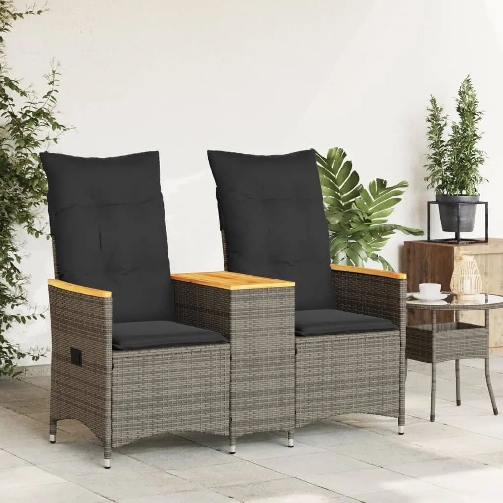 Grey Poly Rattan 2-Seater Reclining Sofa