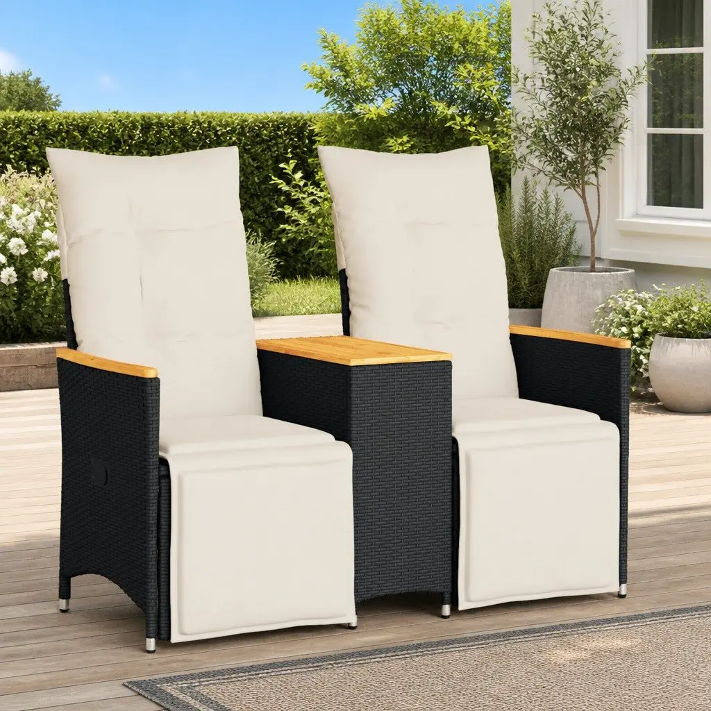 Black Poly Rattan 2-Seater Outdoor Reclining Sofa