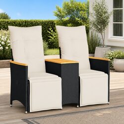 Premium Black Poly Rattan 2-Seater Outdoor Reclining Sofa