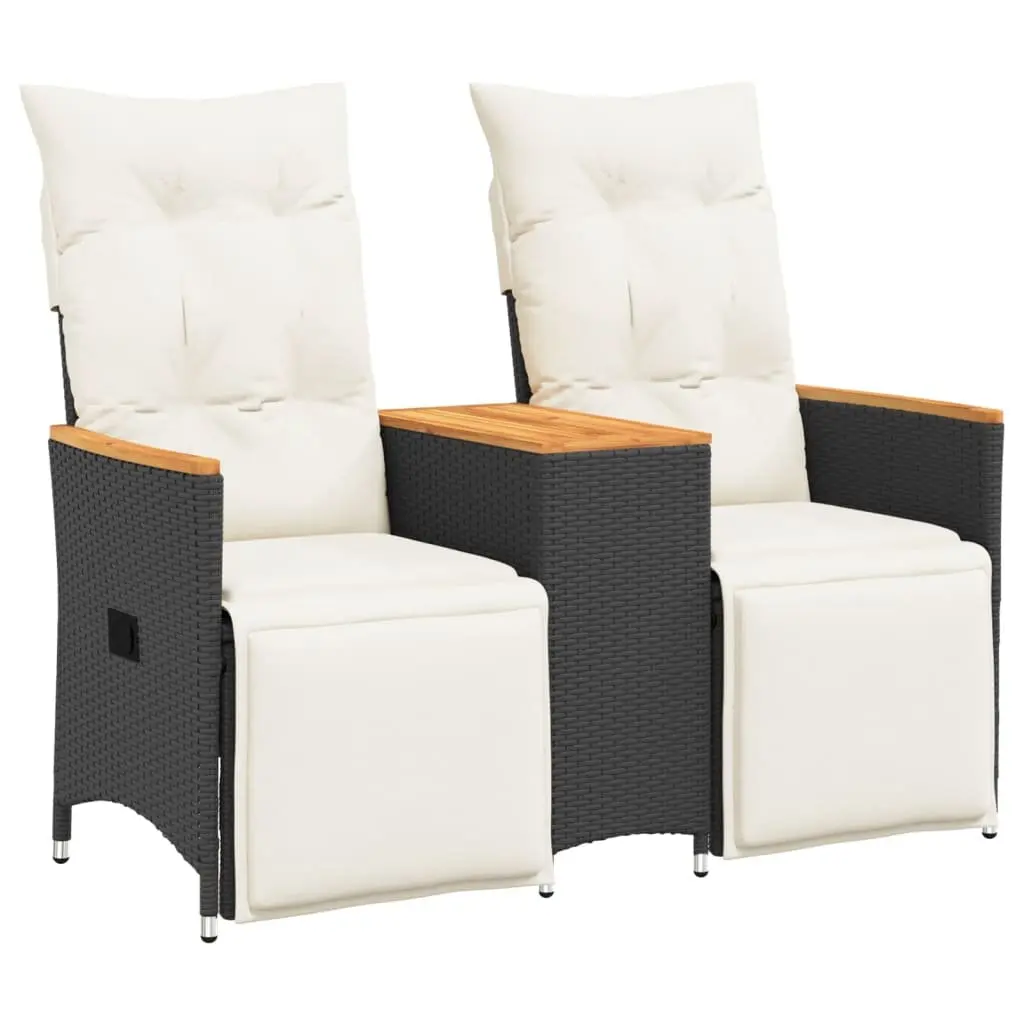 Black Poly Rattan 2-Seater Outdoor Reclining Sofa