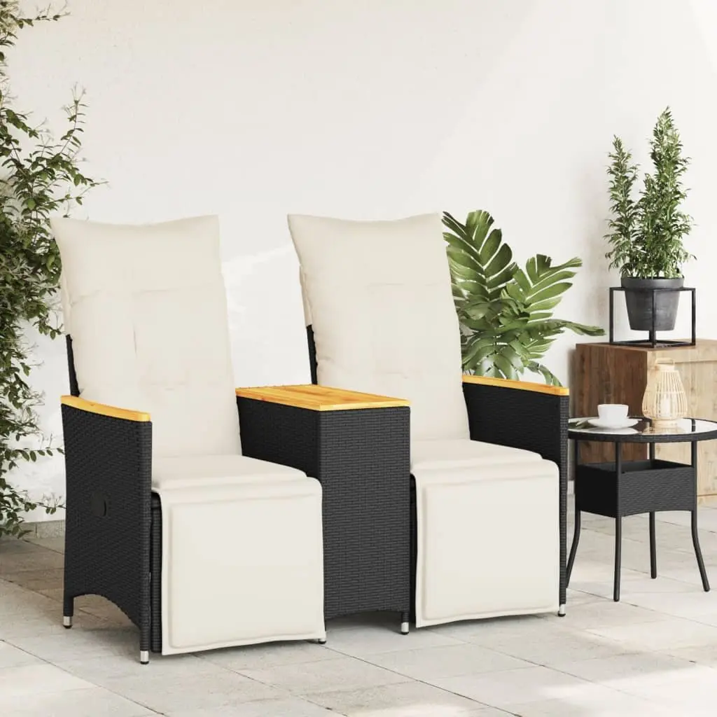 Black Poly Rattan 2-Seater Outdoor Reclining Sofa