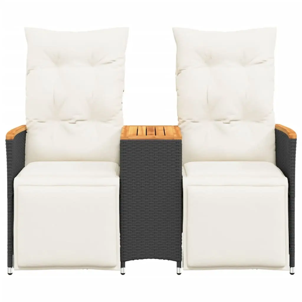 Black Poly Rattan 2-Seater Outdoor Reclining Sofa