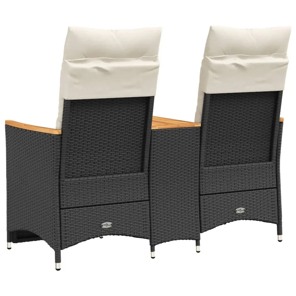 Black Poly Rattan 2-Seater Outdoor Reclining Sofa