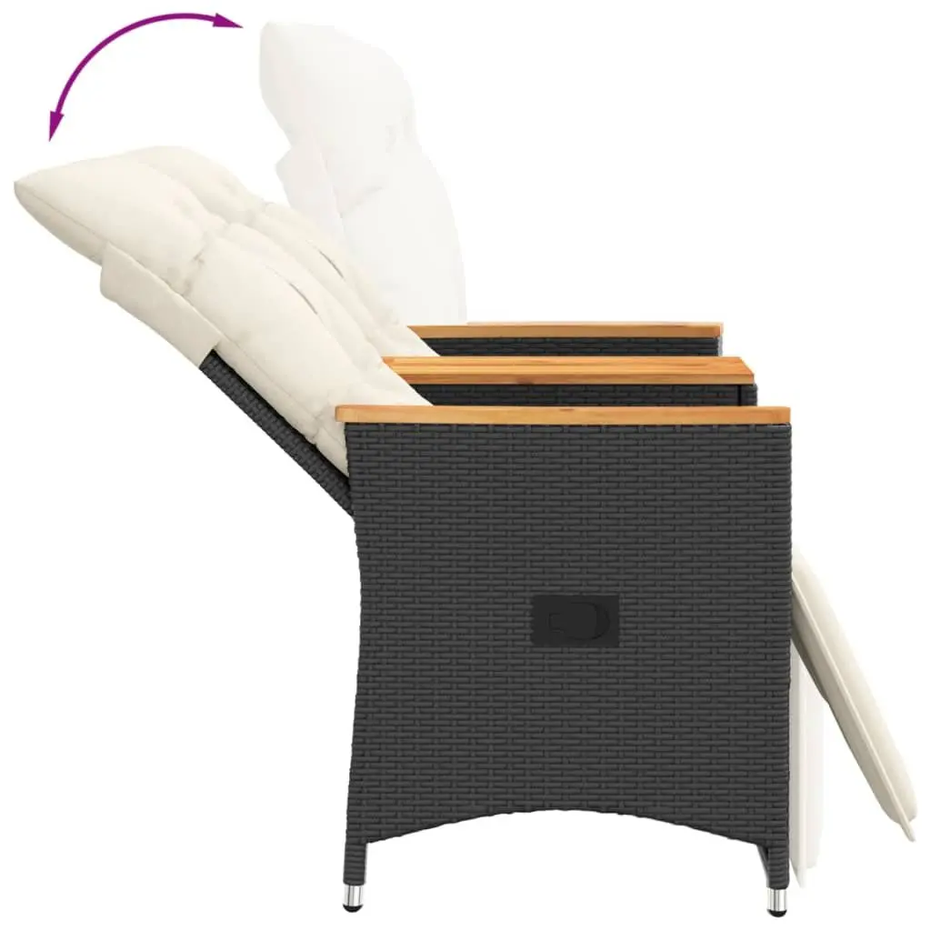 Black Poly Rattan 2-Seater Outdoor Reclining Sofa