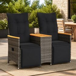 2-Seater Outdoor Reclining Sofa with Central Table - Grey