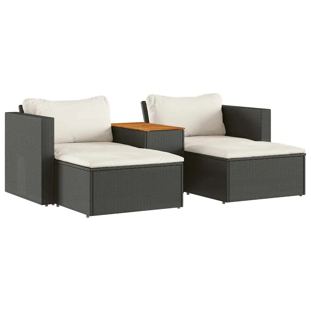 5 Piece Outdoor Garden Sofa Set PE Rattan Modular Black with Cushions