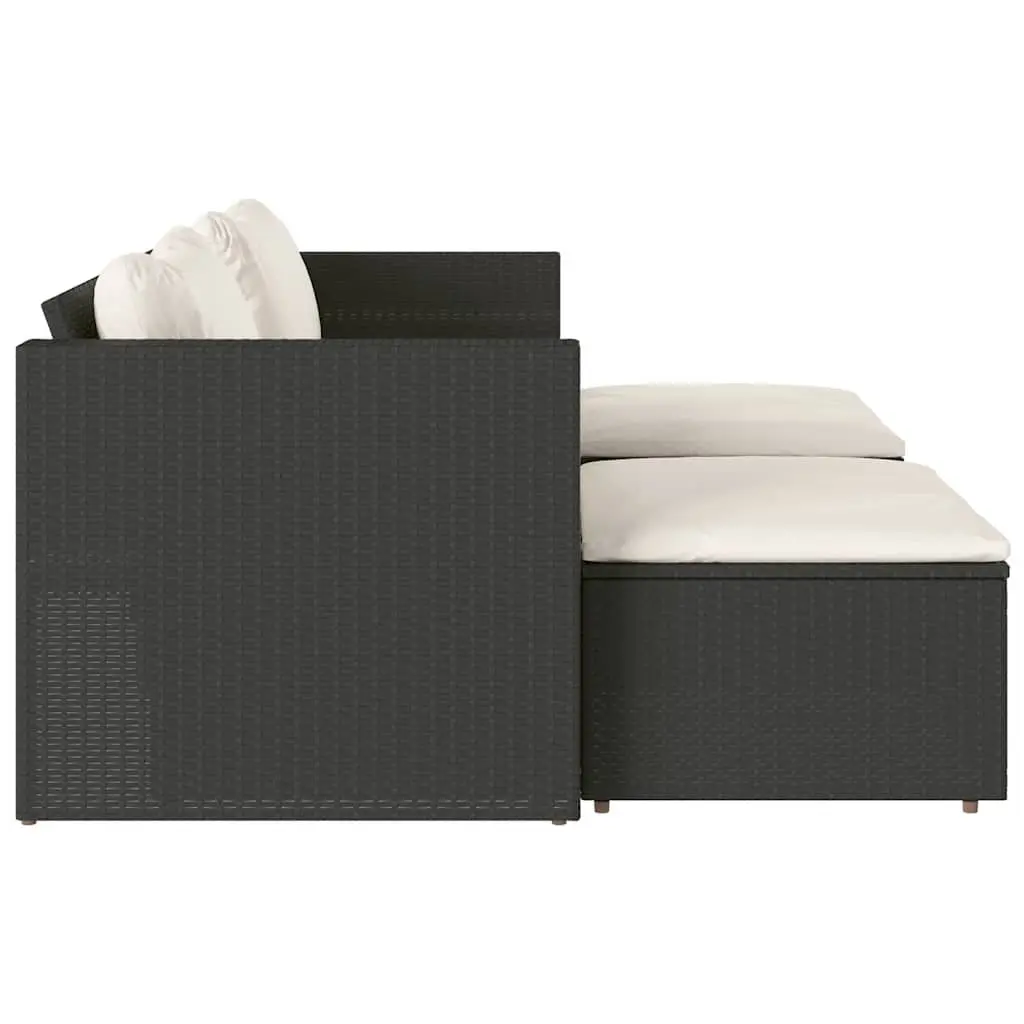 5 Piece Outdoor Garden Sofa Set PE Rattan Modular Black with Cushions