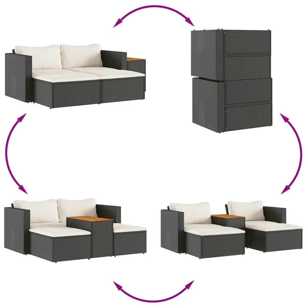5 Piece Outdoor Garden Sofa Set PE Rattan Modular Black with Cushions