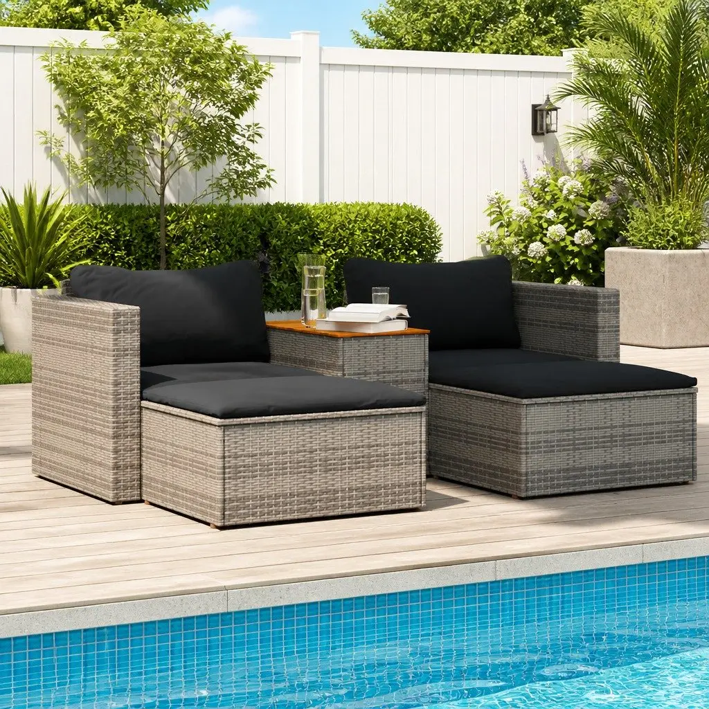 5 Piece Garden Sofa Set in Grey with Wood Table