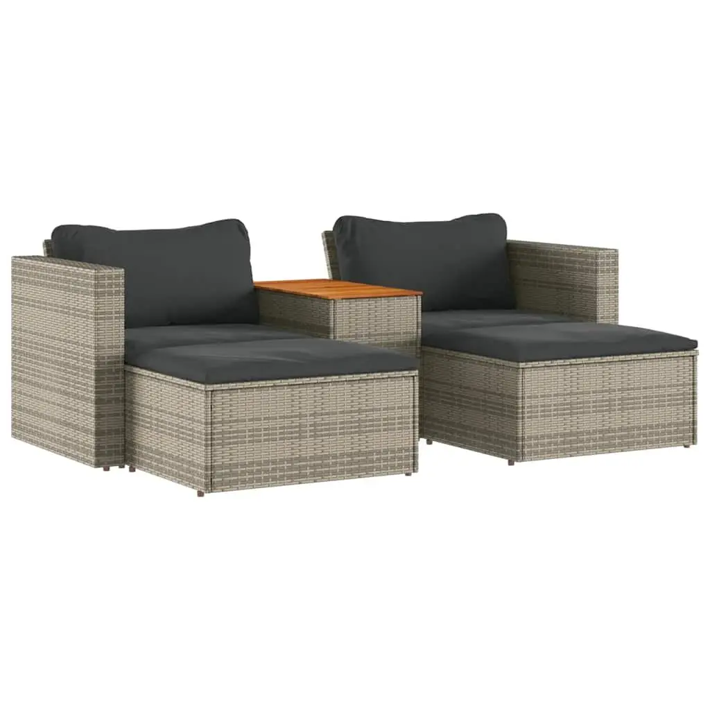 5 Piece Garden Sofa Set in Grey with Wood Table