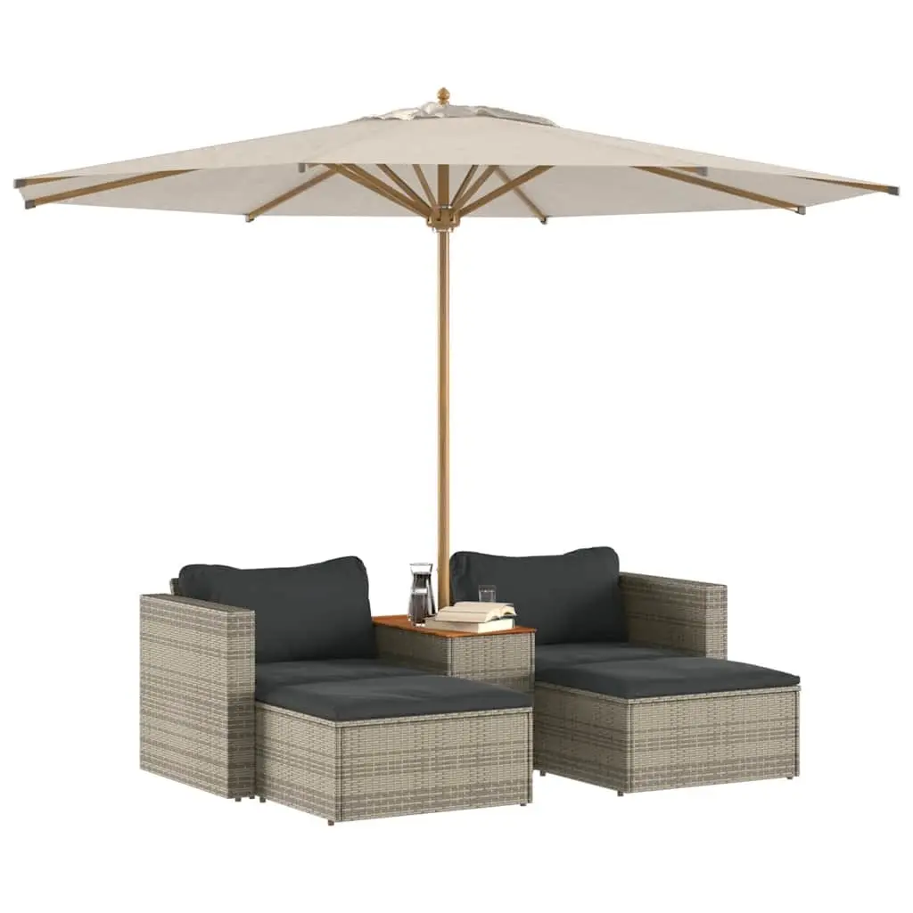 5 Piece Garden Sofa Set in Grey with Wood Table