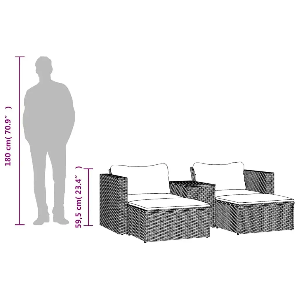5 Piece Garden Sofa Set in Grey with Wood Table