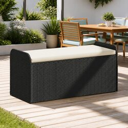 Durable Outdoor Storage Bench with Cushion in Black
