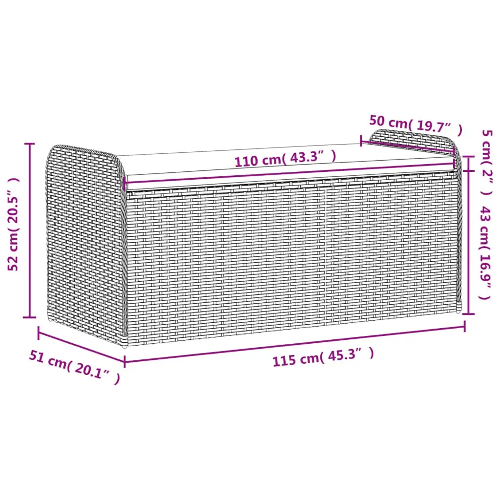 Outdoor Storage Bench with Cushion in Black