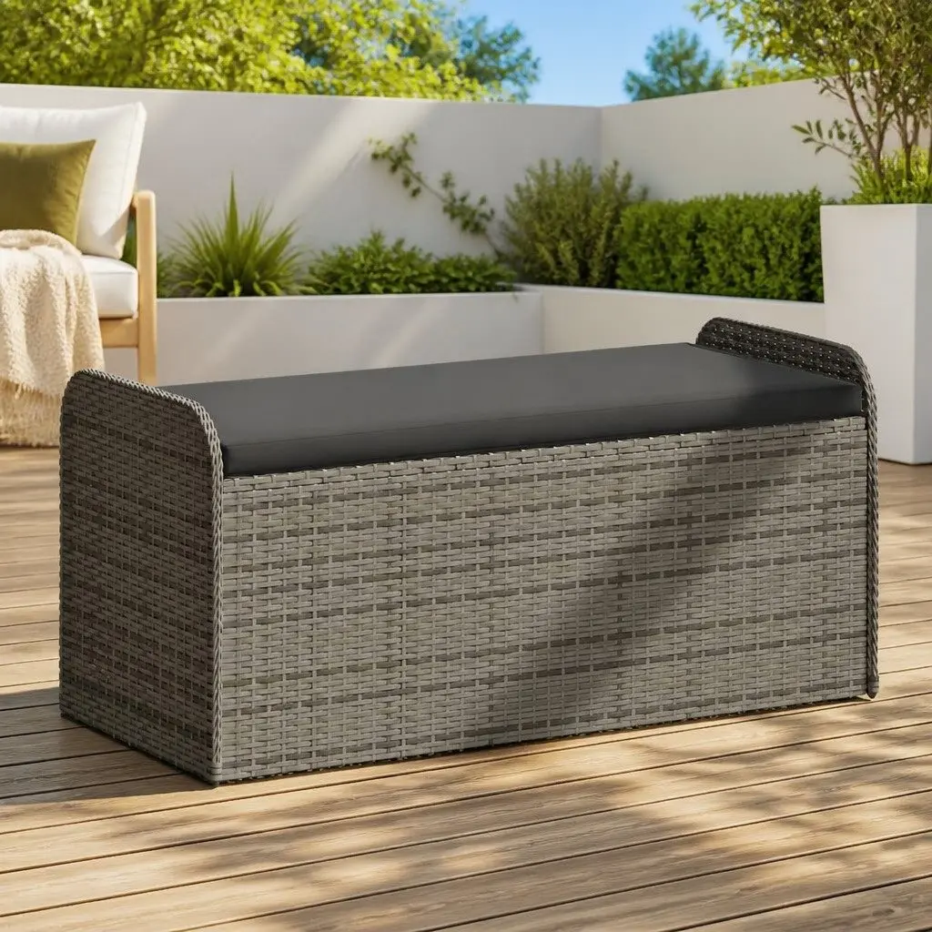 Outdoor Storage Bench with Cushion in Grey